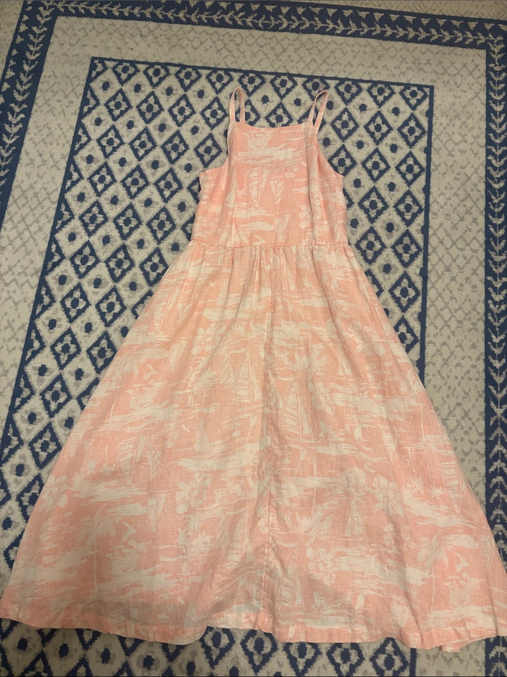 Lands' End Peach and White Floral Midi Sundress